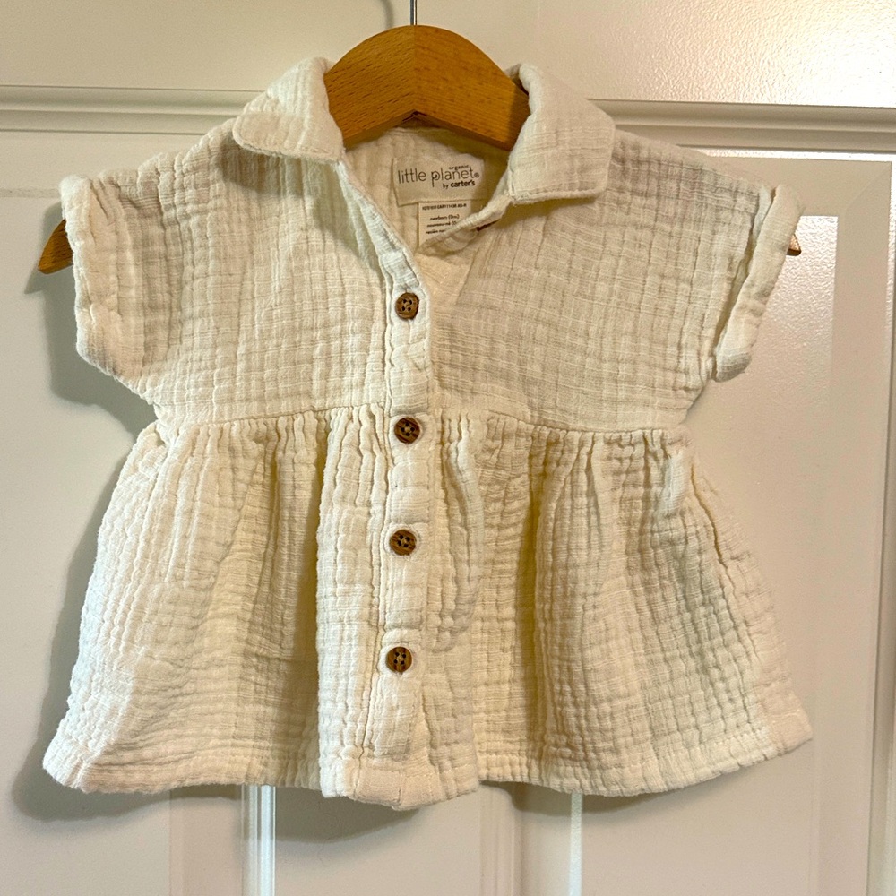 White/cream organic cotton gauze dress for newborn